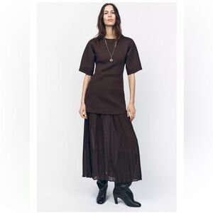 Zara Brown pleated combination maxi dress, NWOT, S
